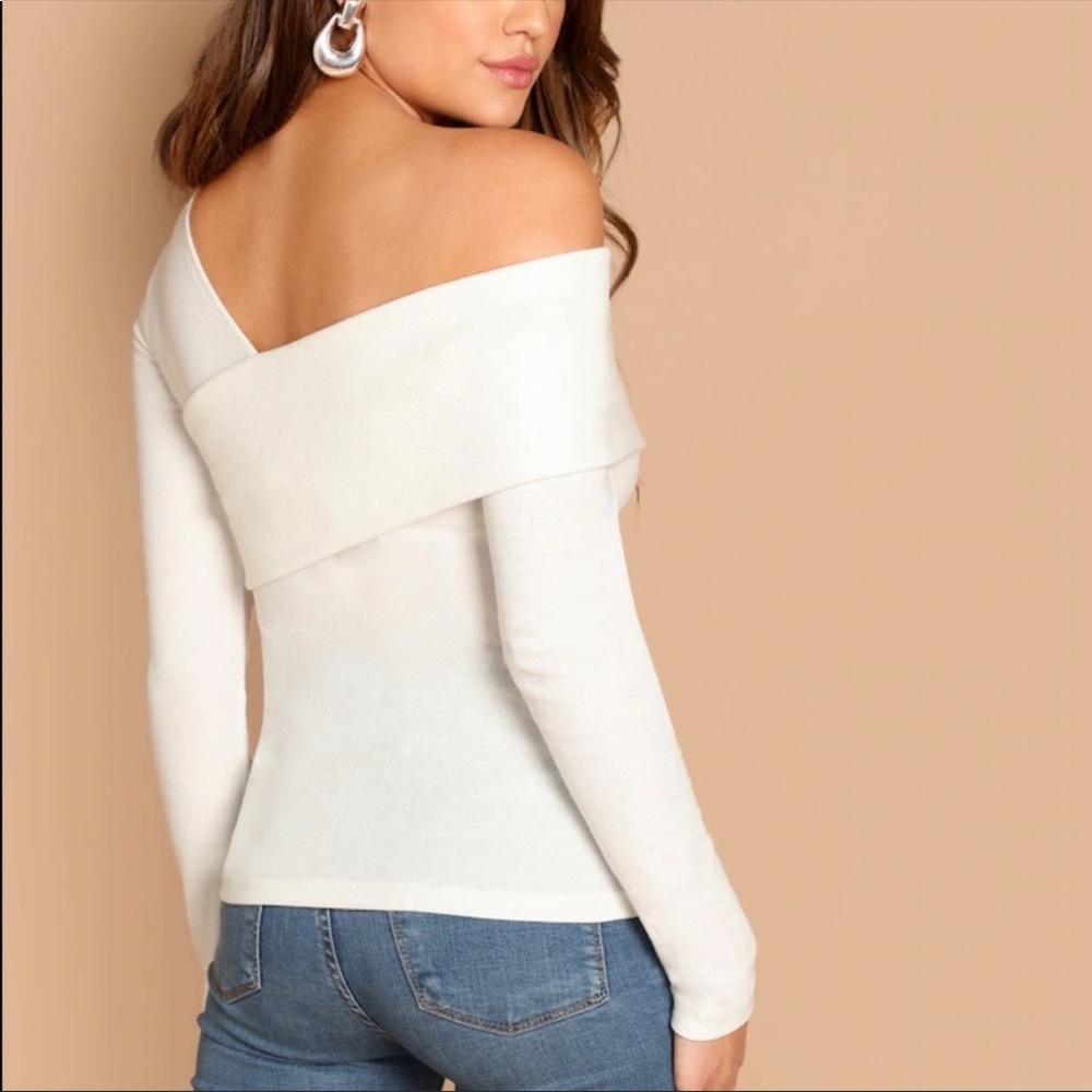 Ribbed off the shoulder folded top white - Picture 3 of 3